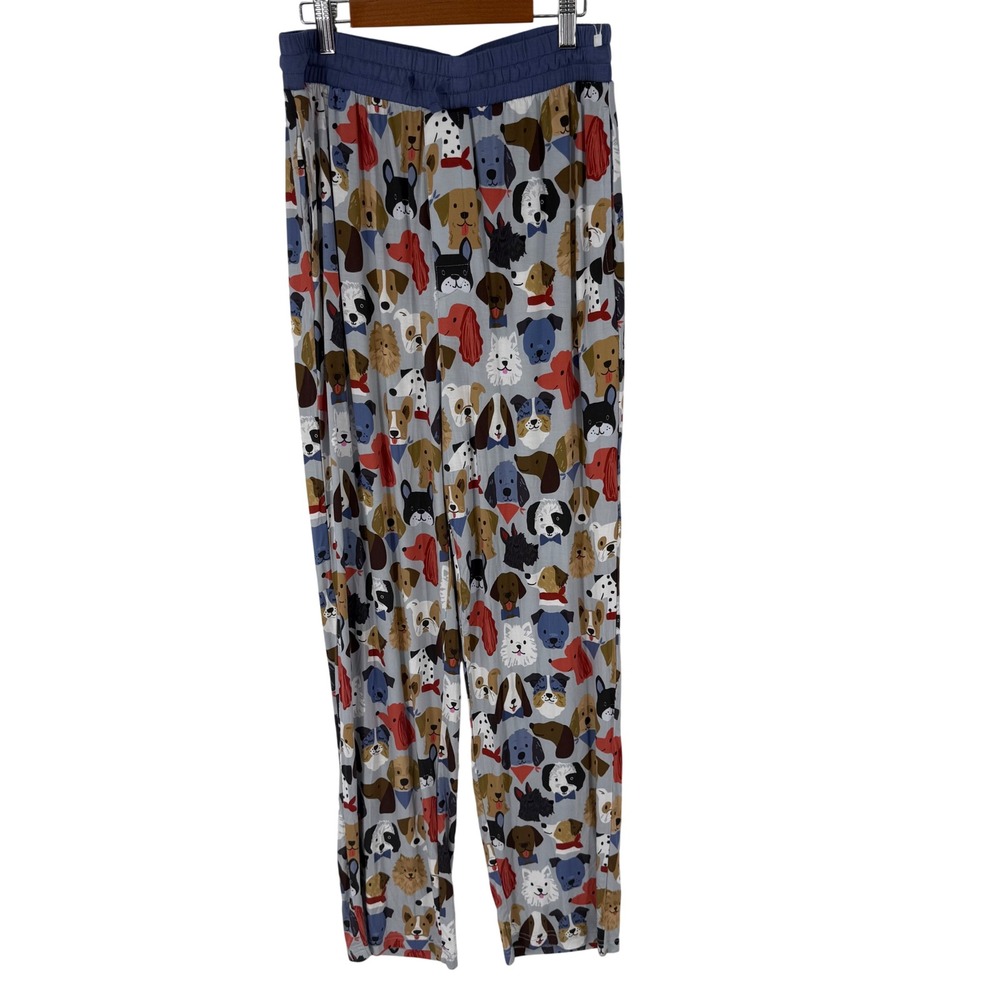 Little Sleepies Puppy Parade Pajama Pants Women Medium Blue Dog Print Lunaluxe